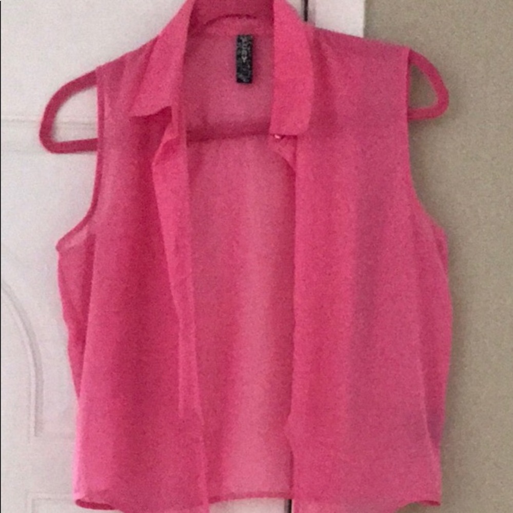 FCNY neon pink sheer shirt with tie